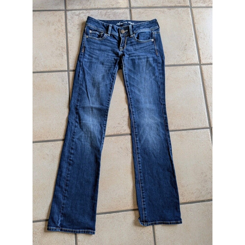 American Eagle Slim Bootcut Stretch Blue Denim Jeans Low Rise Cotton Sz 0 Y2K